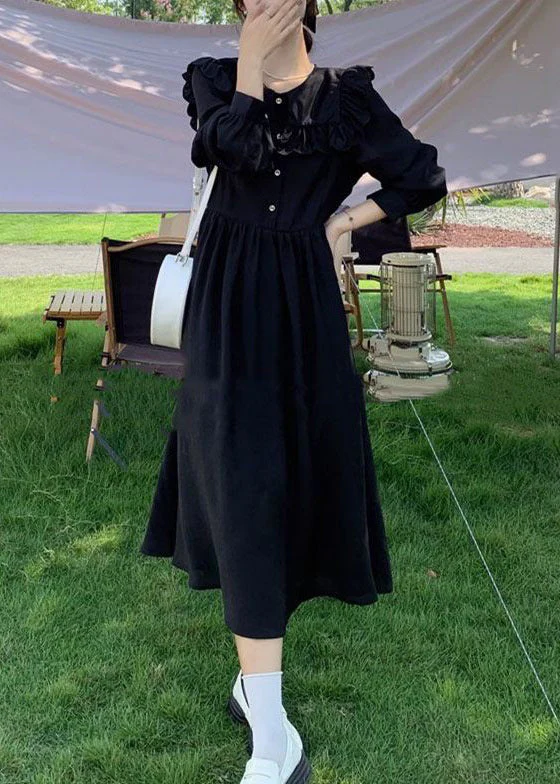 New Khaki Ruffled Button Cotton Long Dresses Spring - Image 2