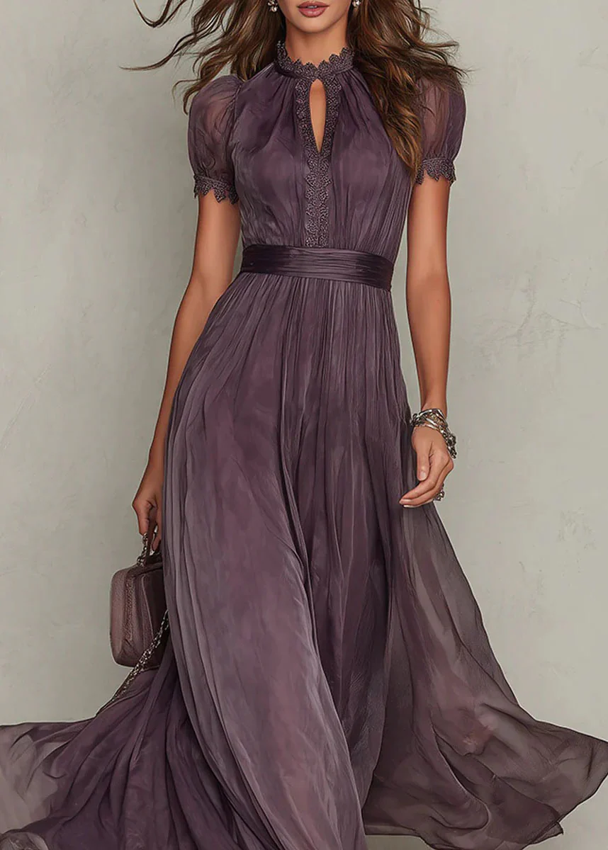 New Lace Patchwork Wrinkled Chiffon Robe Dresses Summer - Image 4