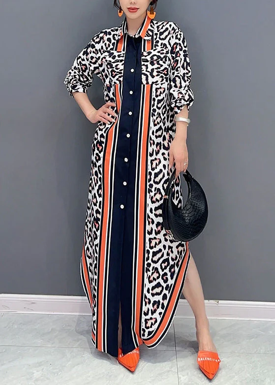New Leopard Peter Pan Collar Patchwork Chiffon Dresses Fall - Image 2
