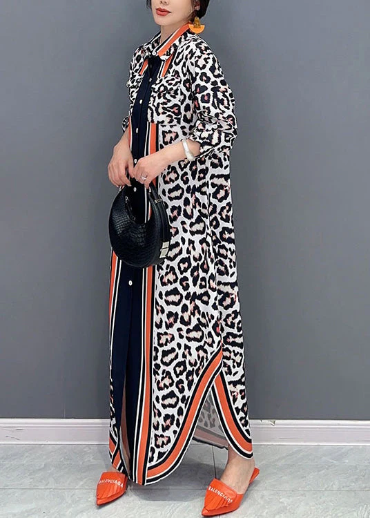New Leopard Peter Pan Collar Patchwork Chiffon Dresses Fall - Image 4