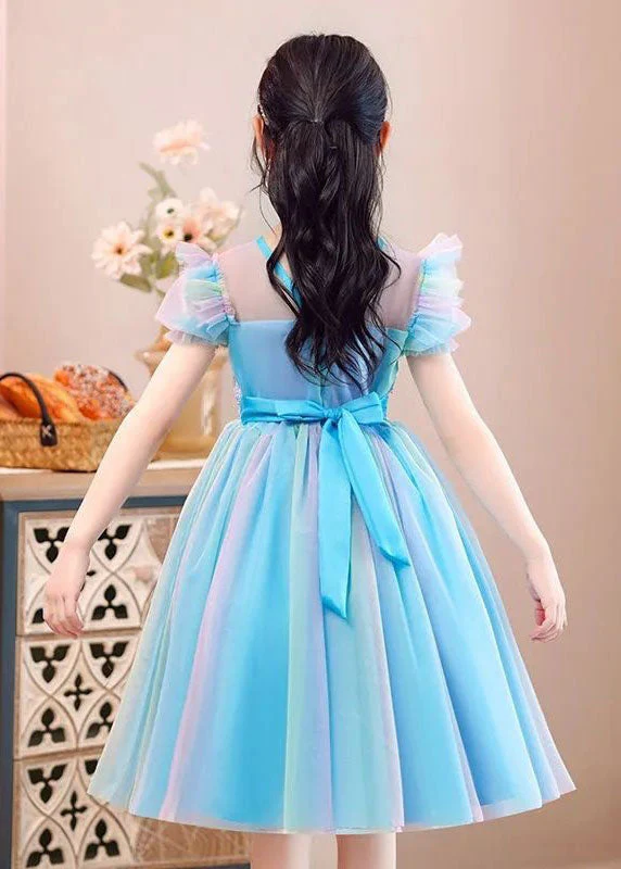 New Light Blue Ruffled Sequins Patchwork Tulle Baby Girls Party Dress Summer - Image 5