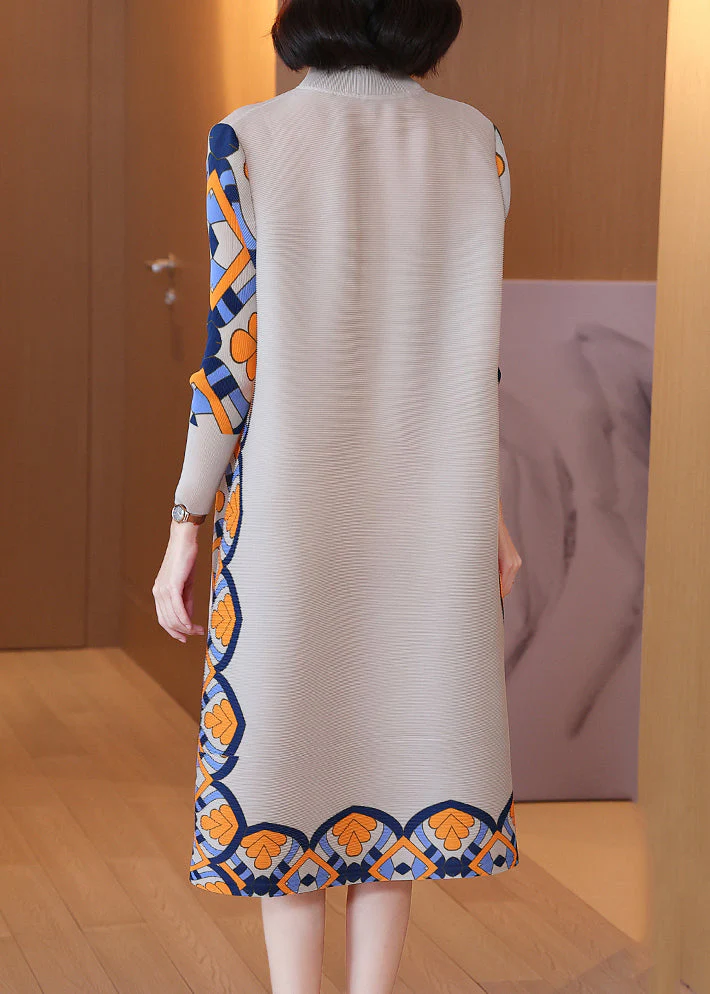 New Light Camel Button Tasseled Print Cotton Dress Spring - Image 5