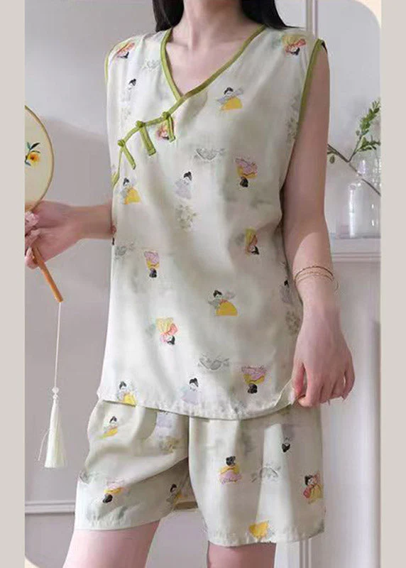 New Light Green Patchwork Side Open Pajamas Sets - Image 3