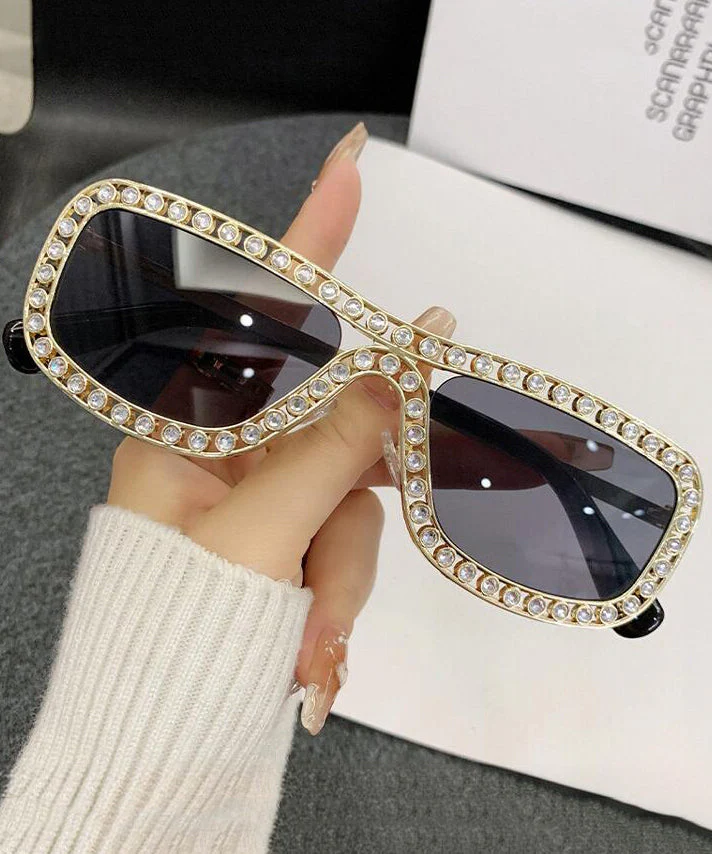 New Luxury Grey Zircon Studded Sunglasses - Image 3