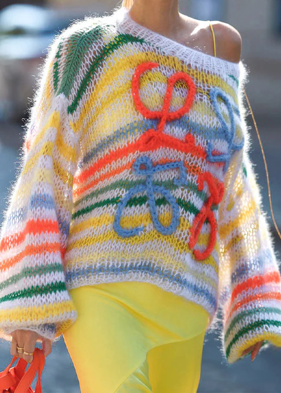 New O-Neck Rainbow Striped Knit Sweater Spring - Image 3