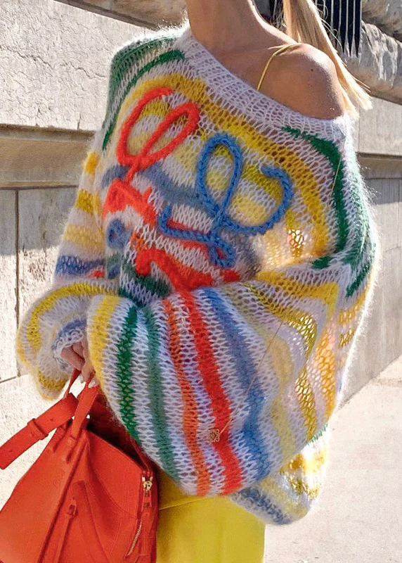New O-Neck Rainbow Striped Knit Sweater Spring - Image 4