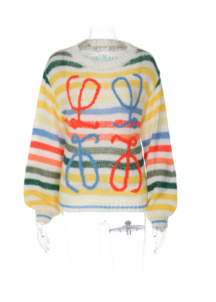 New O-Neck Rainbow Striped Knit Sweater Spring - Image 5