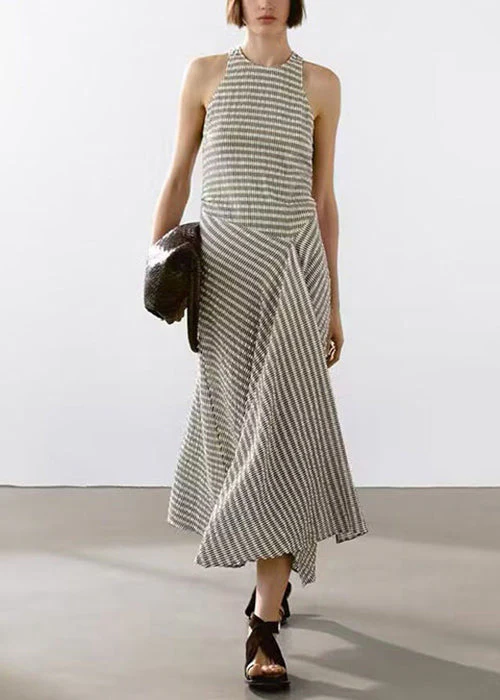 New O Neck Striped Original Design Cotton Long Dresses Sleeveless