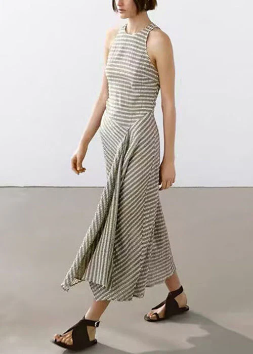 New O Neck Striped Original Design Cotton Long Dresses Sleeveless - Image 2