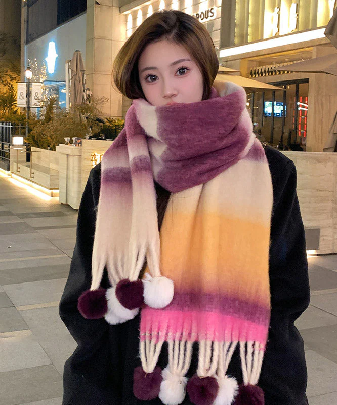 New Orange Fuzzy Ball Decorated  Thick Warm Faux Cashmere Scarf - Image 4