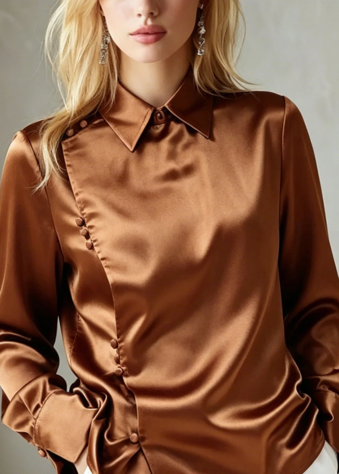 New Peter Pan Collar Button Silk Shirts Top Fall - Image 2