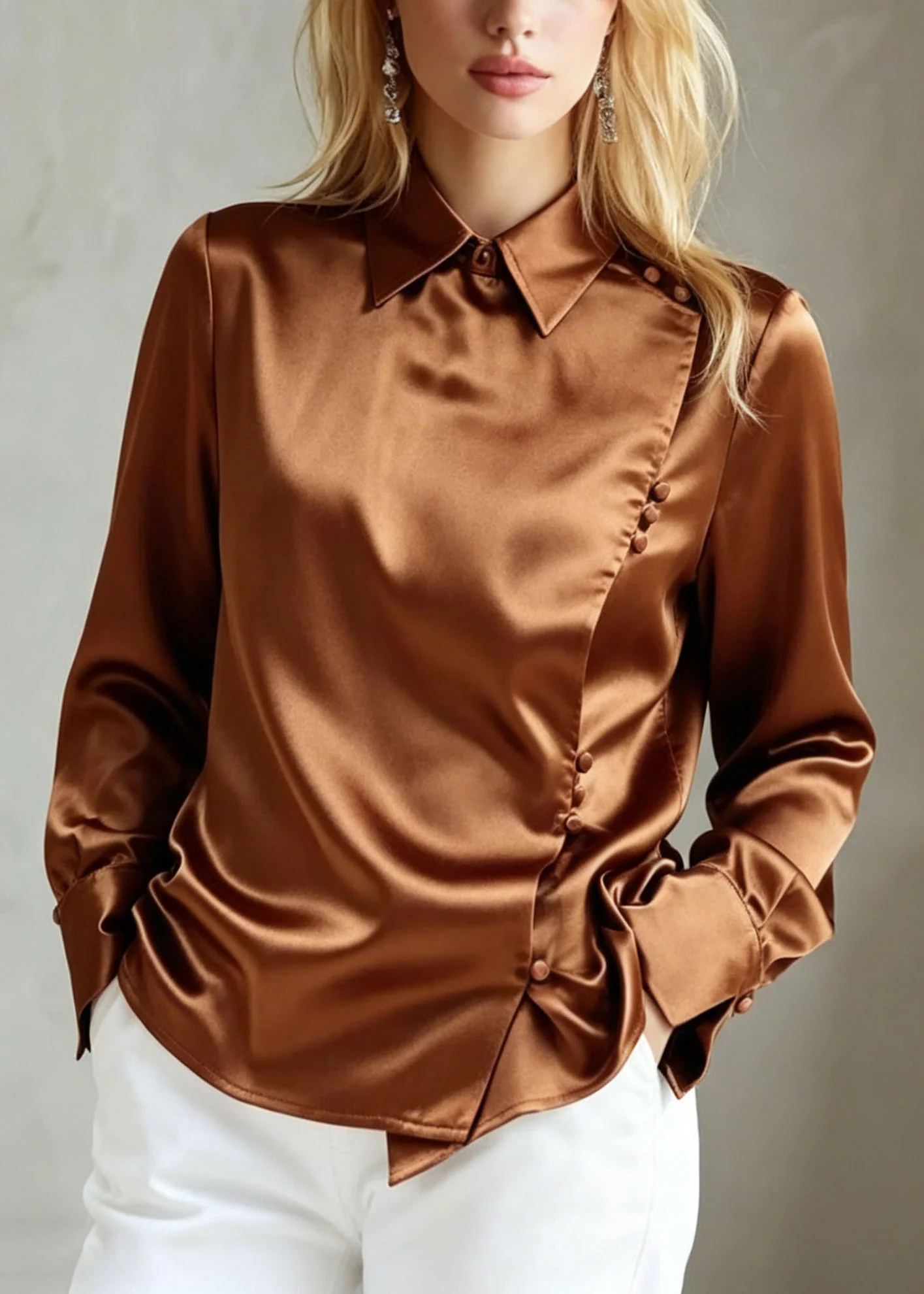 New Peter Pan Collar Button Silk Shirts Top Fall - Image 3