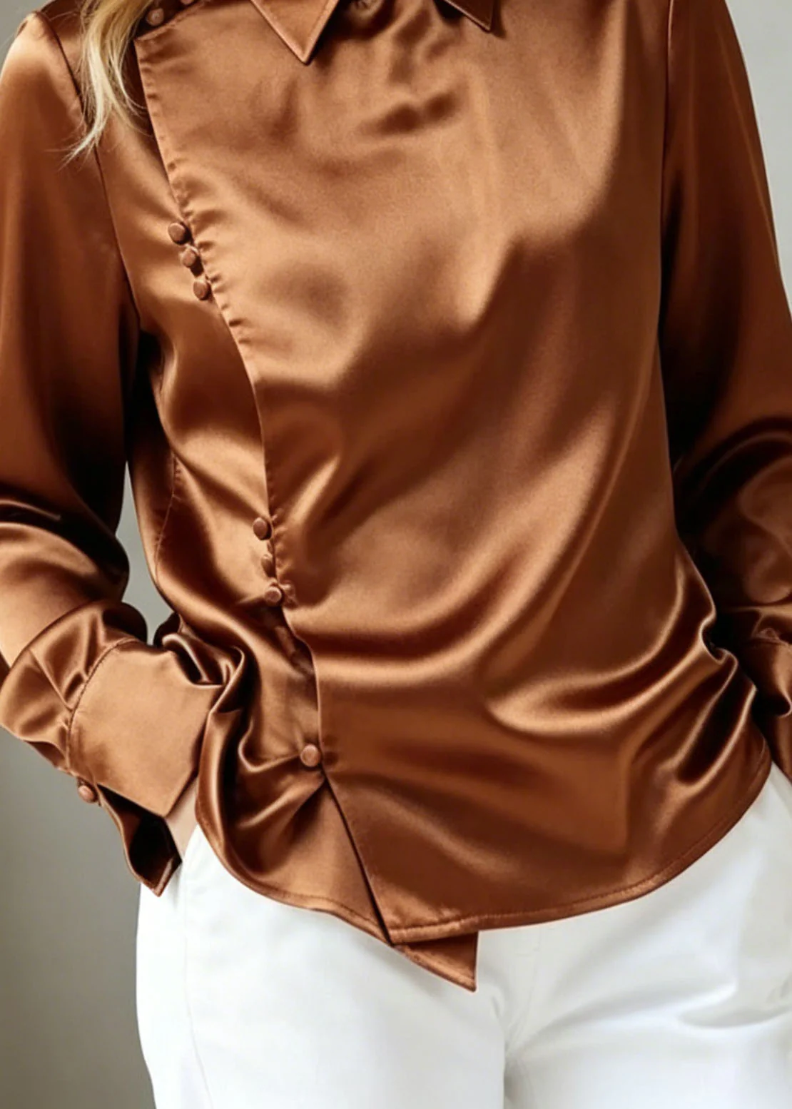 New Peter Pan Collar Button Silk Shirts Top Fall - Image 4