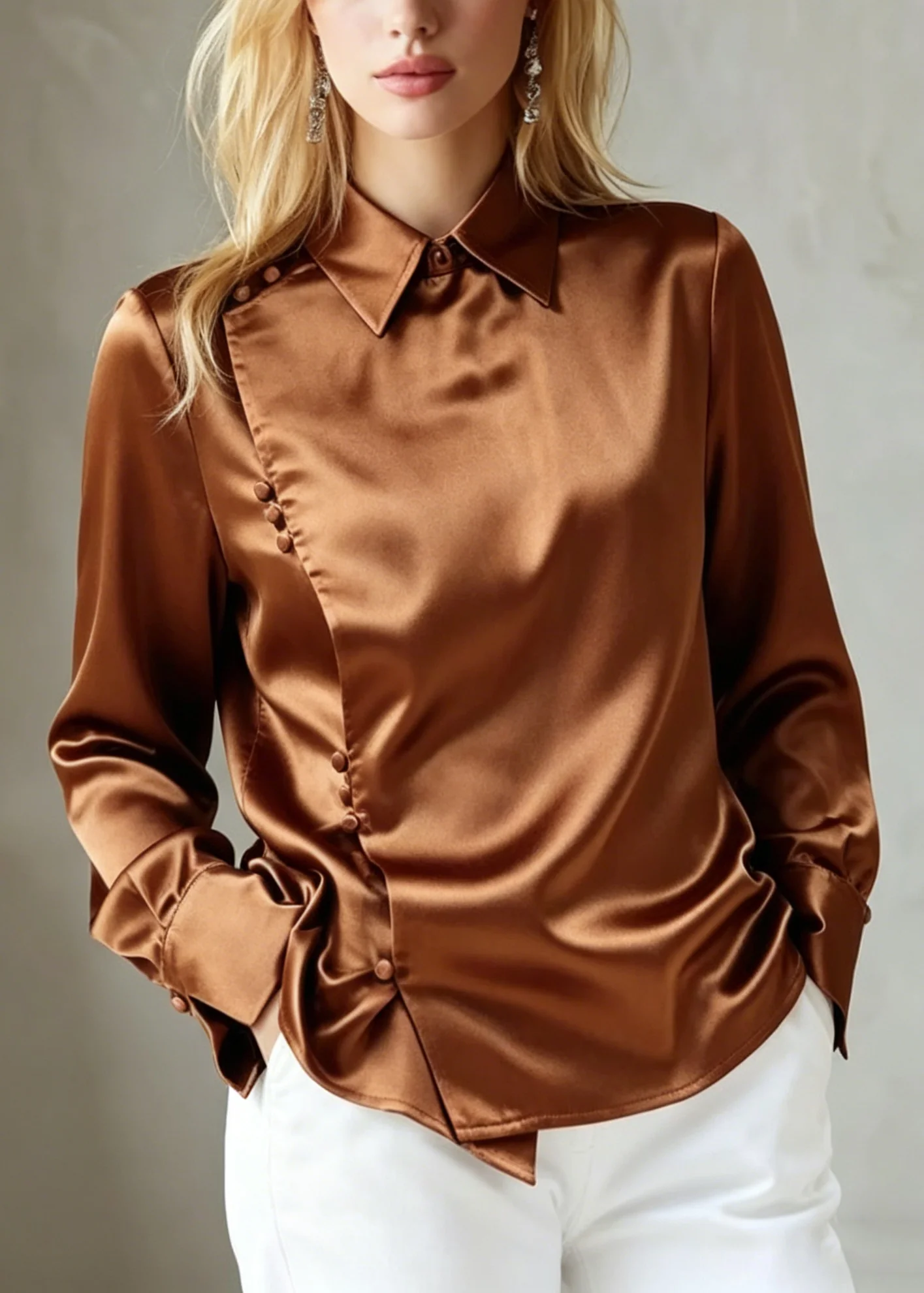 New Peter Pan Collar Button Silk Shirts Top Fall - Image 5