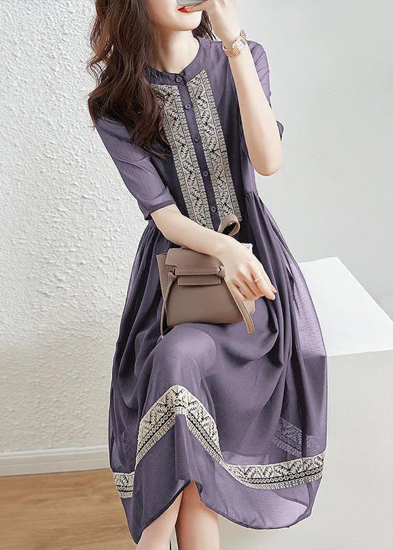 New Pink Button Patchwork Cotton Shirt Dresses Half Sleeve - Image 2