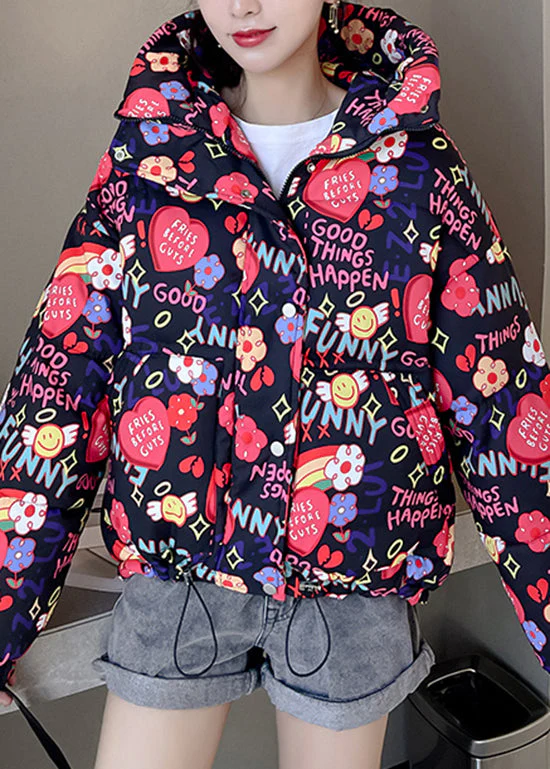 New Pink Hooded Pockets Print Fine Cotton Filled Jackets Winter - Image 2