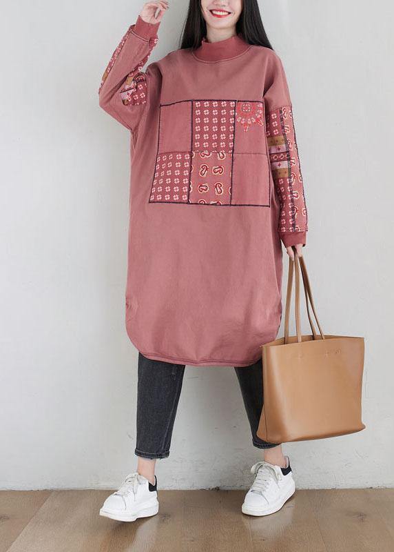New Pink Patchwork Side Open Fall Dress Sweatshirts - Image 3
