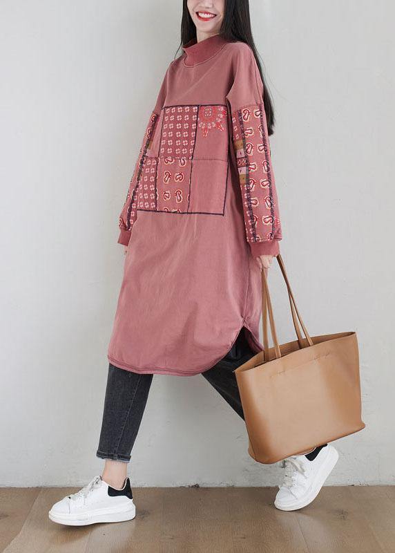 New Pink Patchwork Side Open Fall Dress Sweatshirts - Image 4