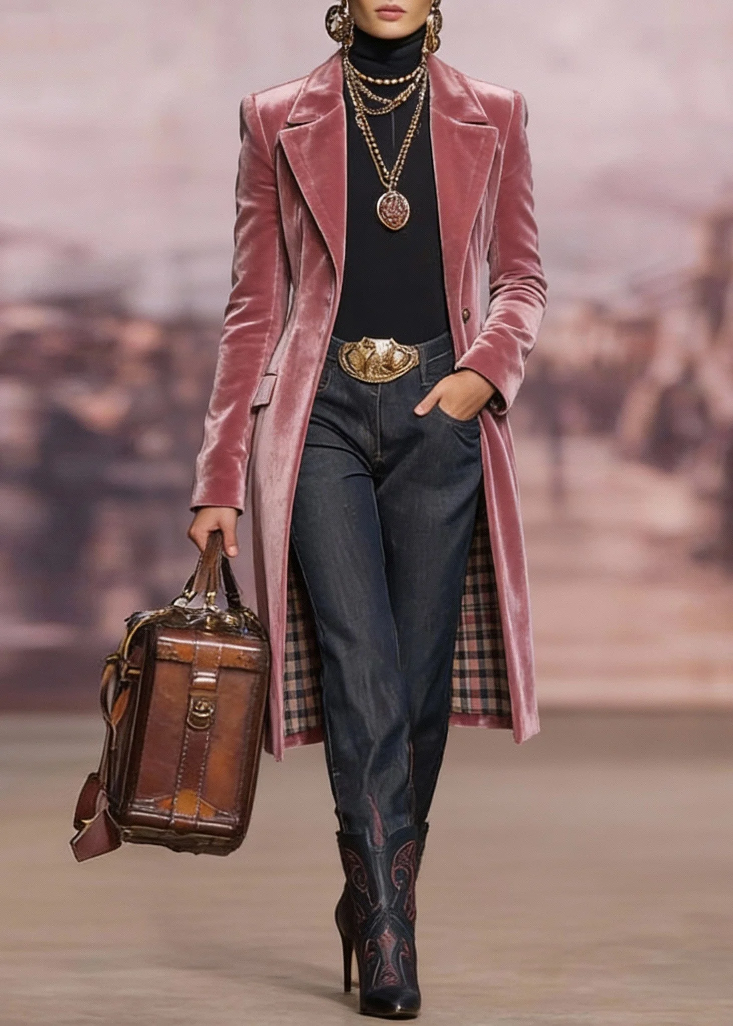 New Pink Peter Pan Collar Pockets Velvet Suit Coat Spring - Image 5