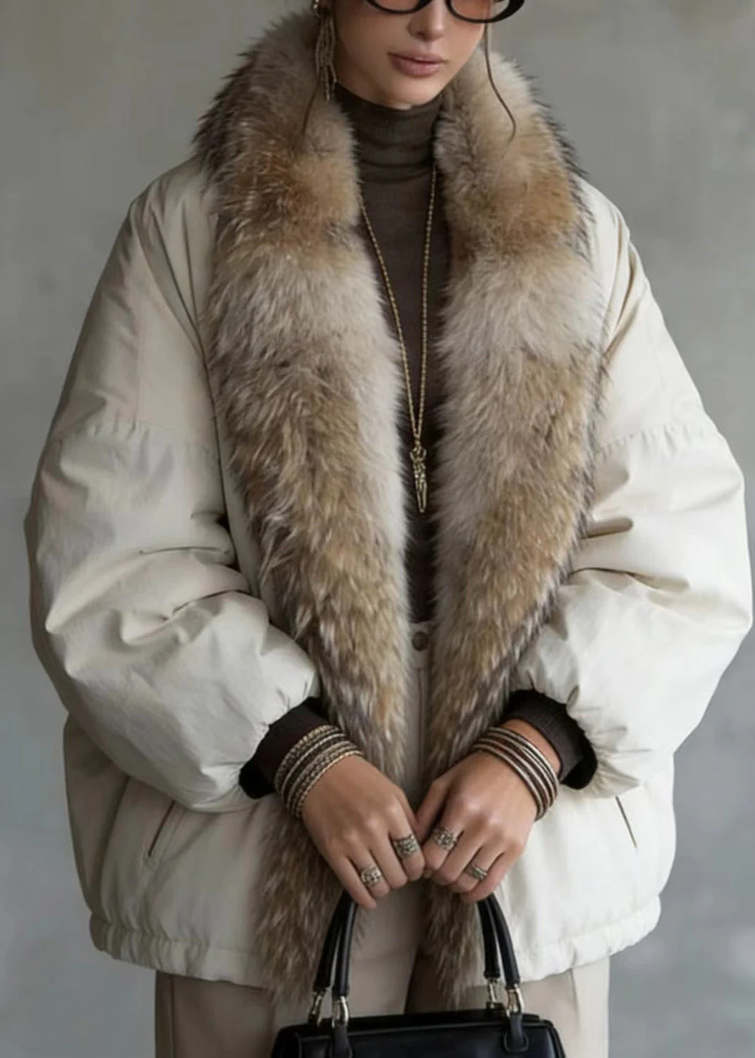 New Pockets Fur Collar Patchwork Fine Cotton Filled Coat Winter - Image 3