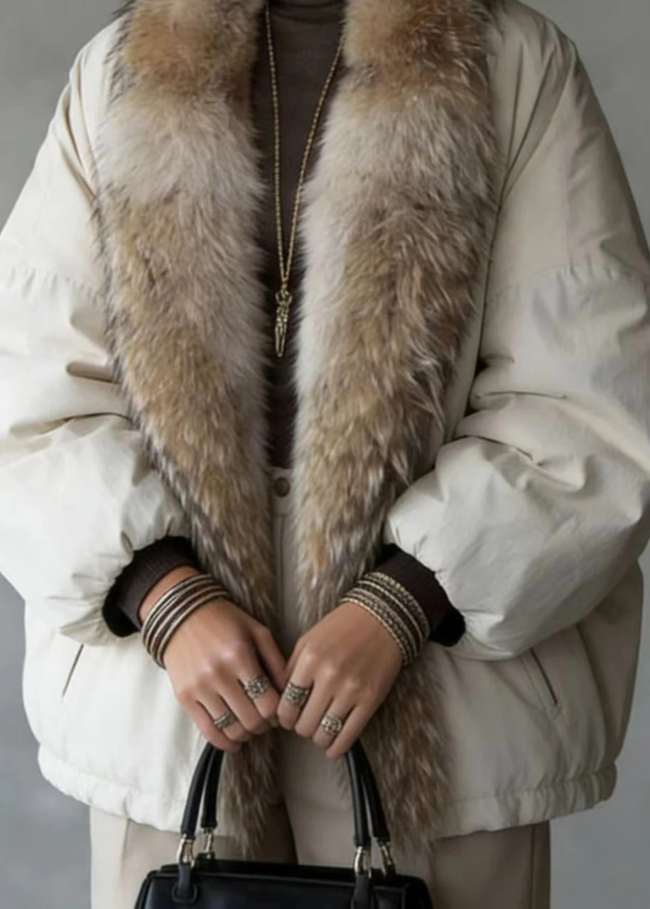 New Pockets Fur Collar Patchwork Fine Cotton Filled Coat Winter - Image 4