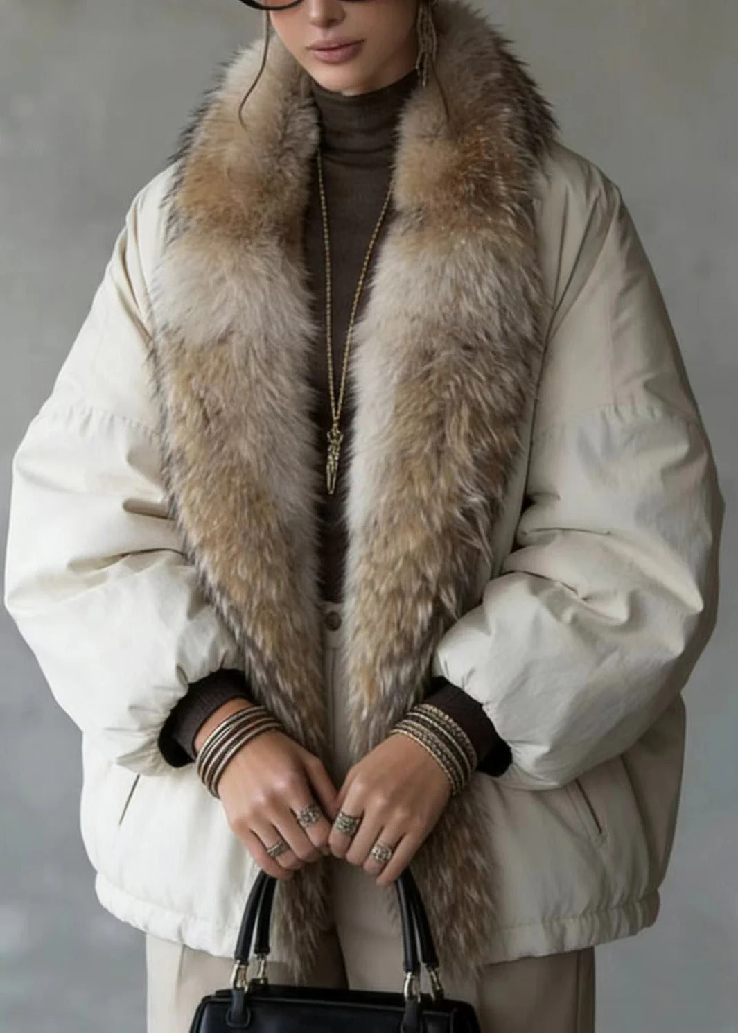 New Pockets Fur Collar Patchwork Fine Cotton Filled Coat Winter - Image 5
