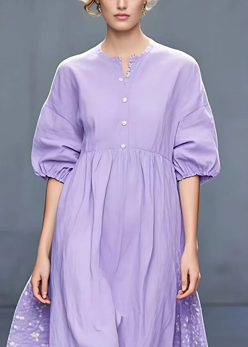 New Purple Print Low High Design Cotton Dress Half Sleeve - Image 3
