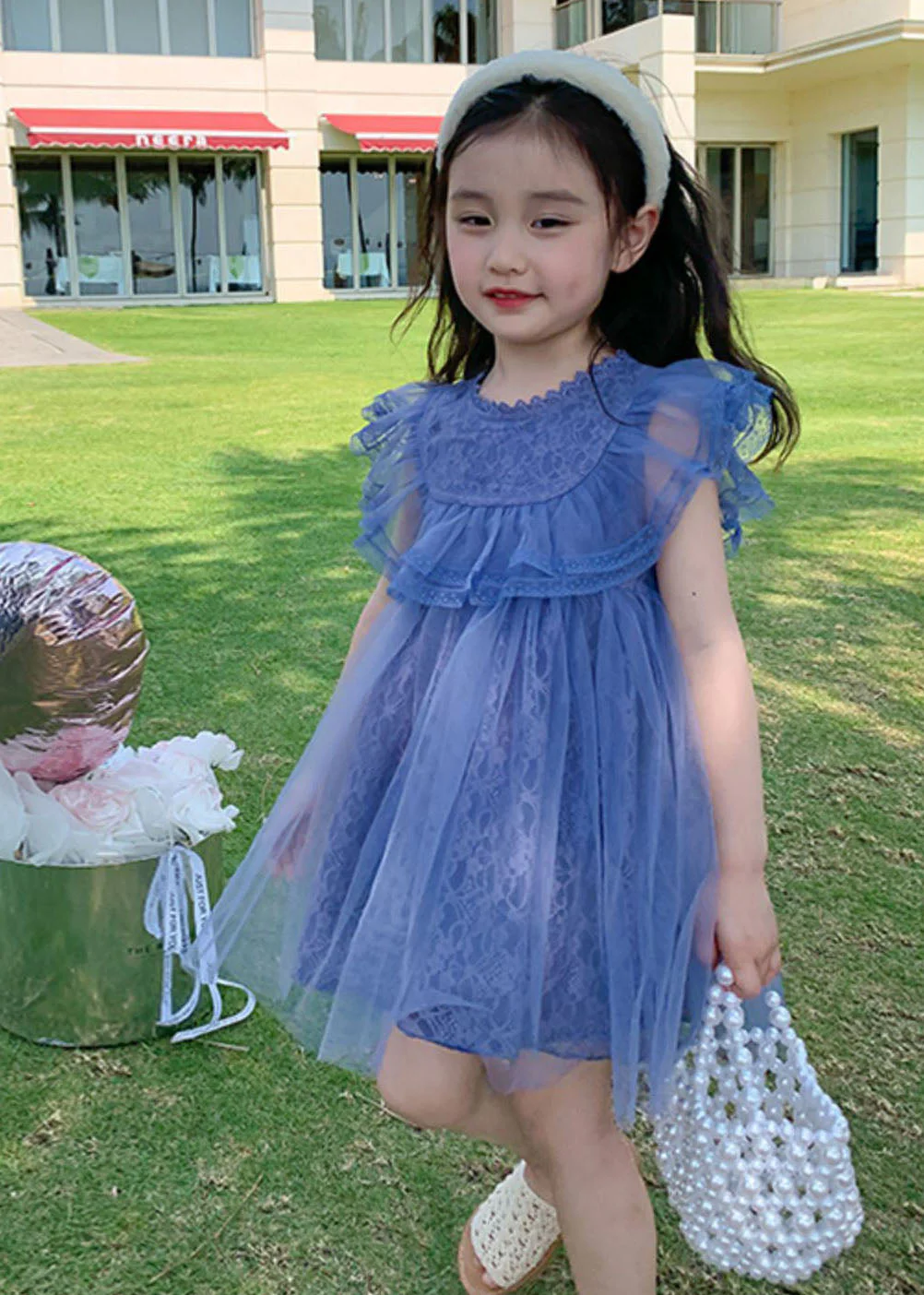 New Purple Ruffled Patchwork Tulle Kids Girls Princess Dresses Summer - Image 3
