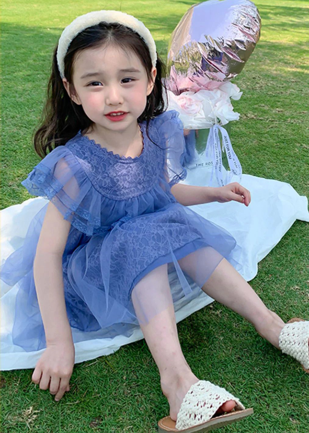 New Purple Ruffled Patchwork Tulle Kids Girls Princess Dresses Summer - Image 4