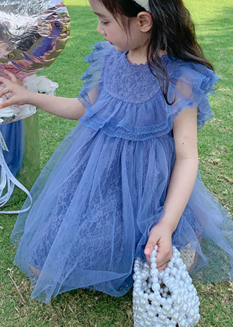 New Purple Ruffled Patchwork Tulle Kids Girls Princess Dresses Summer - Image 5