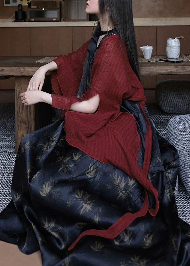 New Red Asymmetrical Patchwork Silk Two Pieces Set Dress Summer - Image 2