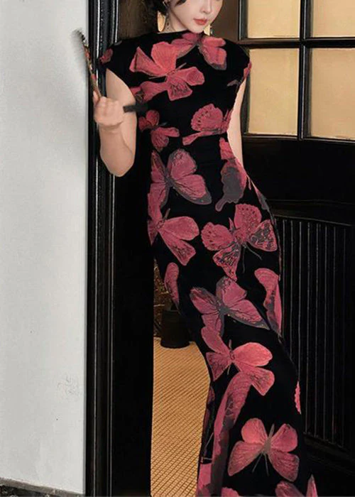 New Red Print High Waist Chiffon Long Dresses Summer - Image 3