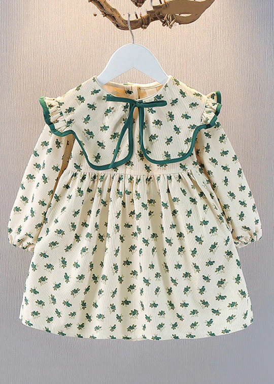 New Red Ruffled Print Cotton Girls Dress Fall - Image 2