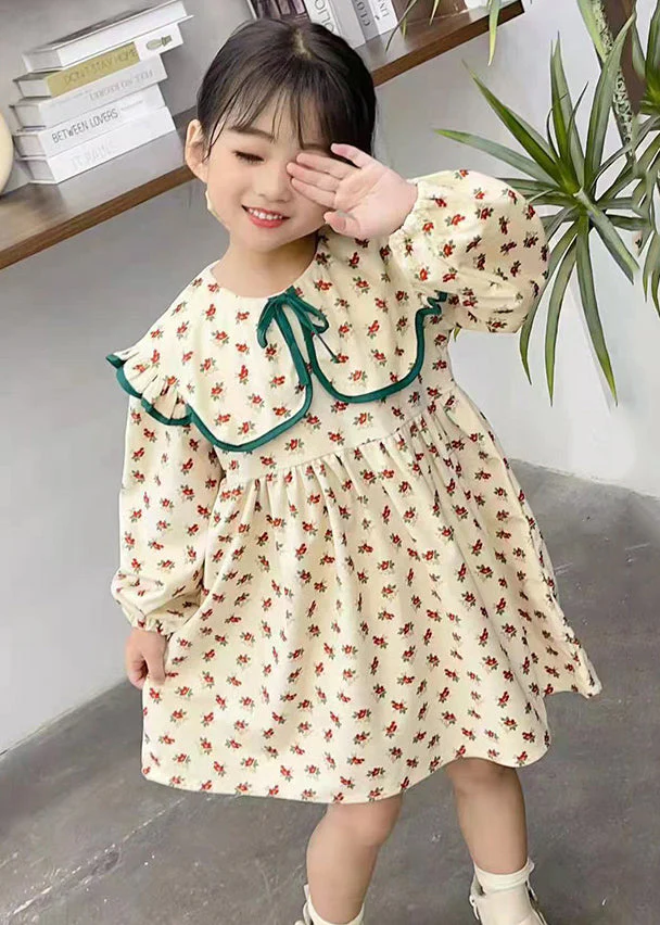 New Red Ruffled Print Cotton Girls Dress Fall - Image 4