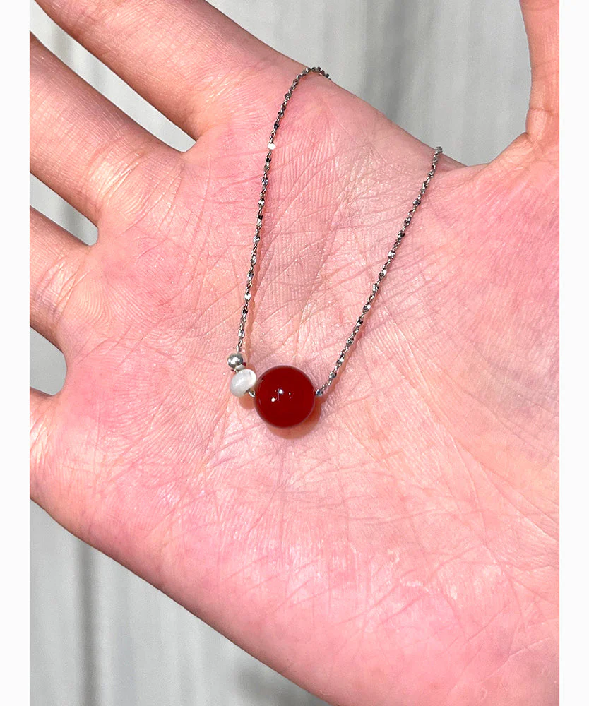 New Red Sphere Agate Carrying Pearl Copper Necklace - Image 5