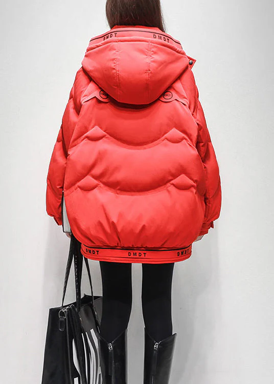New Red Zippered Drawstring Oversized Duck Down Coats - Image 4