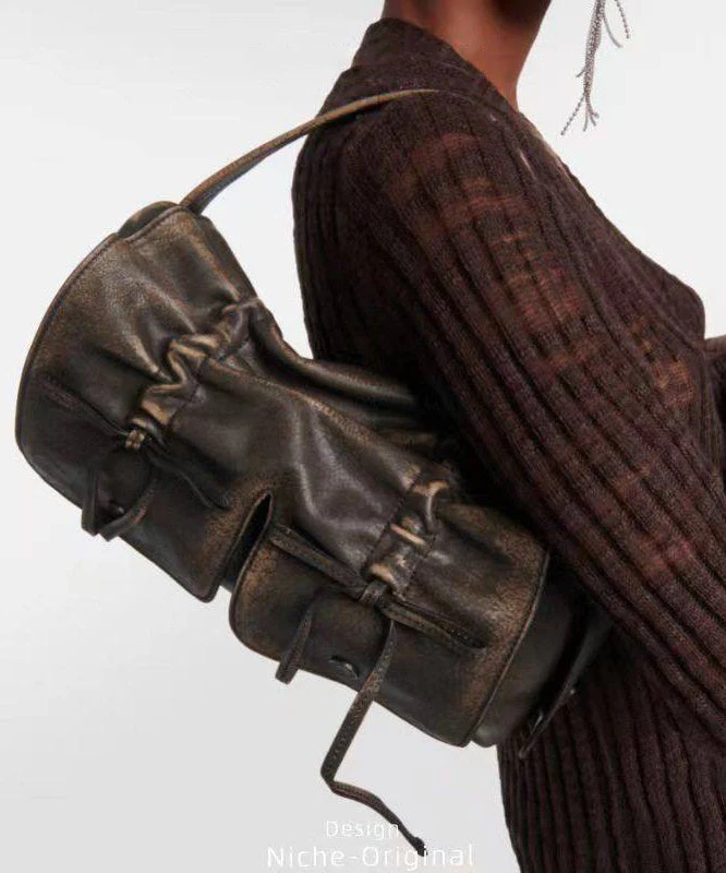 New Retro Brown Pockets Bow Faux Leather Satchel Handbag