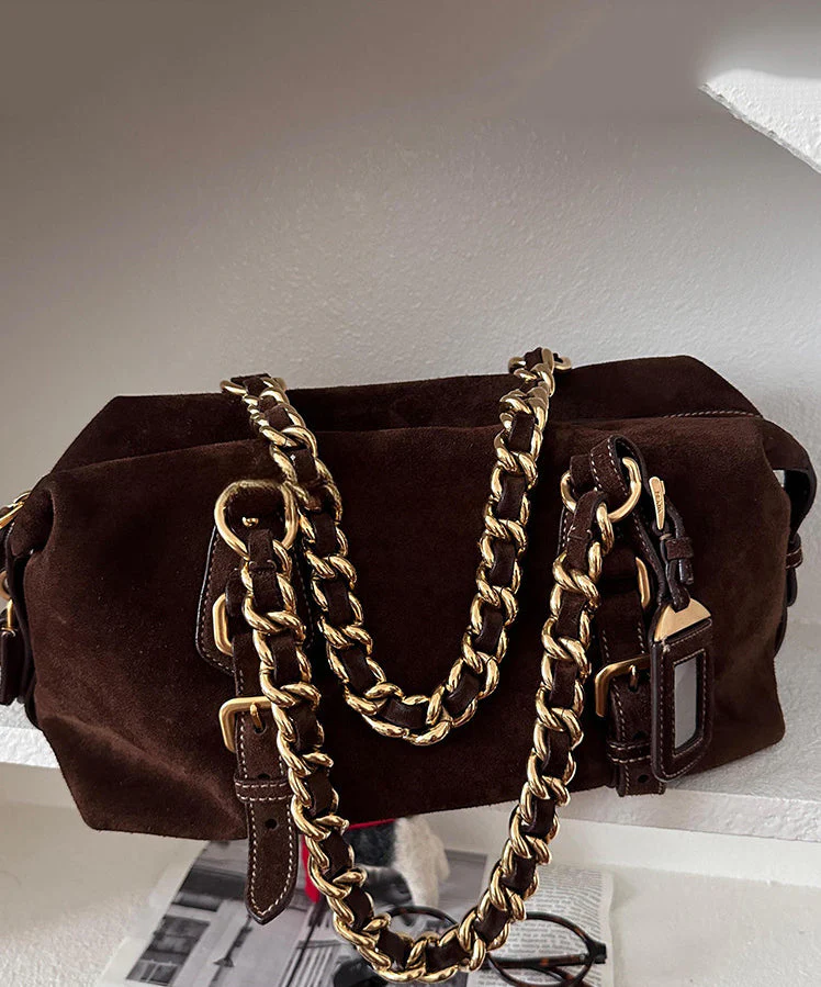 New Retro Brown Solid Durable Fine Suede Women Handbags