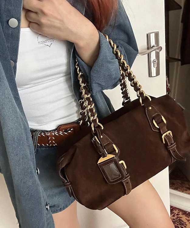 New Retro Brown Solid Durable Fine Suede Women Handbags - Image 3