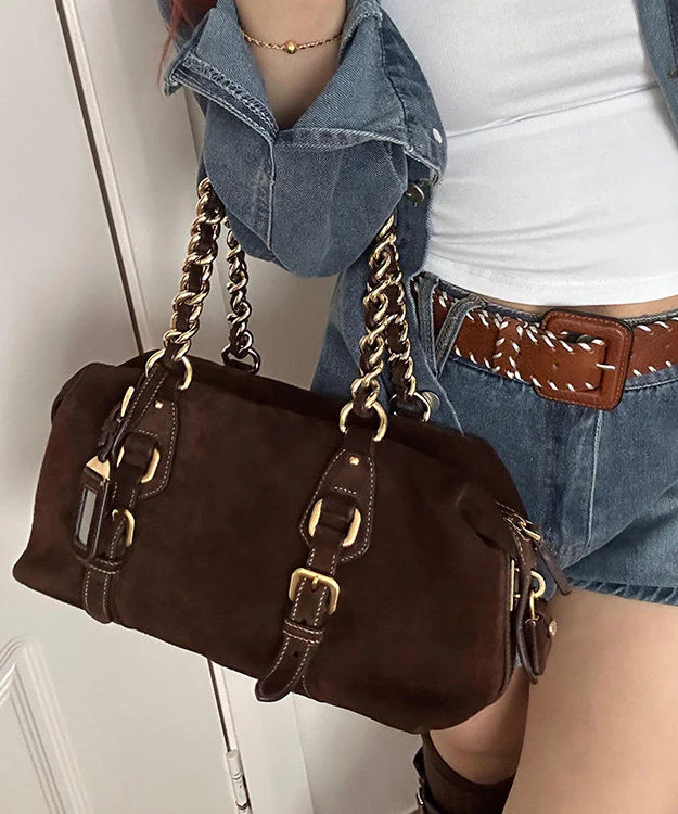 New Retro Brown Solid Durable Fine Suede Women Handbags - Image 4