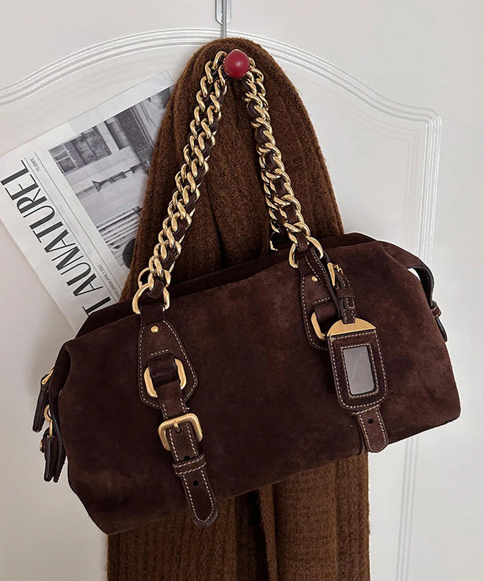 New Retro Brown Solid Durable Fine Suede Women Handbags - Image 5