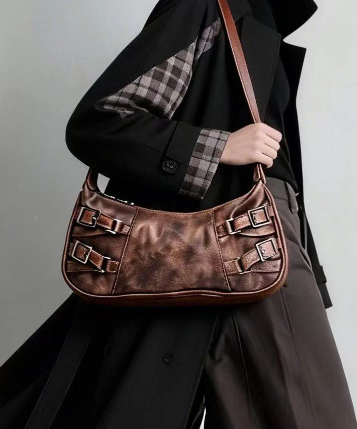 New Retro Brown Tie Dye Side Pockets Faux Leather Shoulder Handbag - Image 2