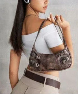 New Retro Brown Tie Dye Side Pockets Faux Leather Shoulder Handbag - Image 3