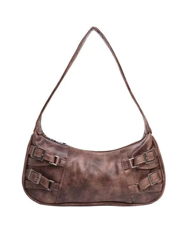 New Retro Brown Tie Dye Side Pockets Faux Leather Shoulder Handbag - Image 4