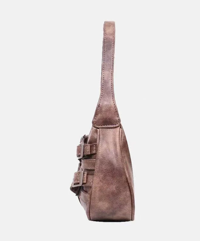 New Retro Brown Tie Dye Side Pockets Faux Leather Shoulder Handbag - Image 5