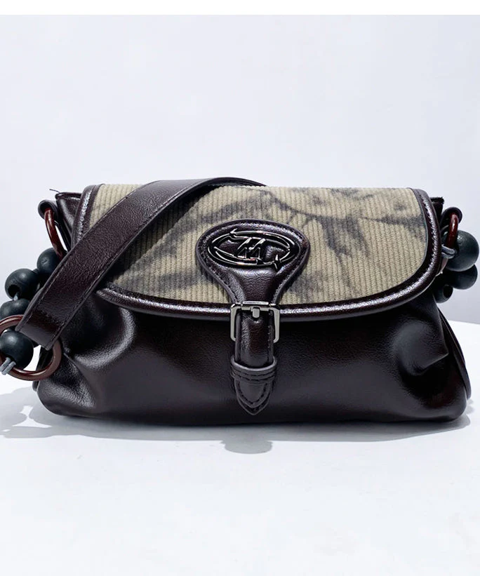 New Retro Chocolate Ink Wash Painting Faux Leather Shoulder Bags - Image 4