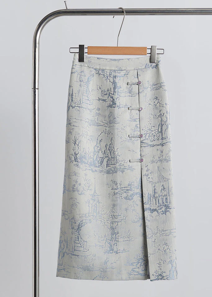New Retro Grey Jacquard Cotton Two Pieces Set Fall - Image 3