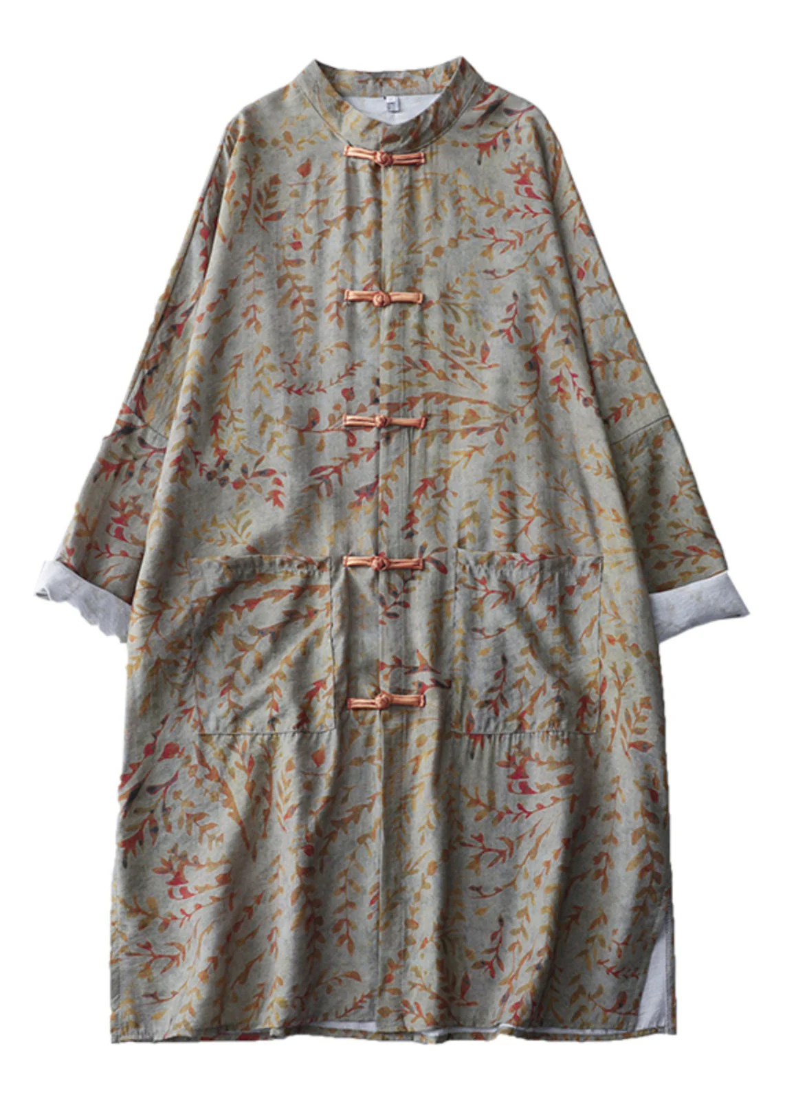 New Retro Khaki Print Chinese Button Oriental Dresss Spring - Image 5