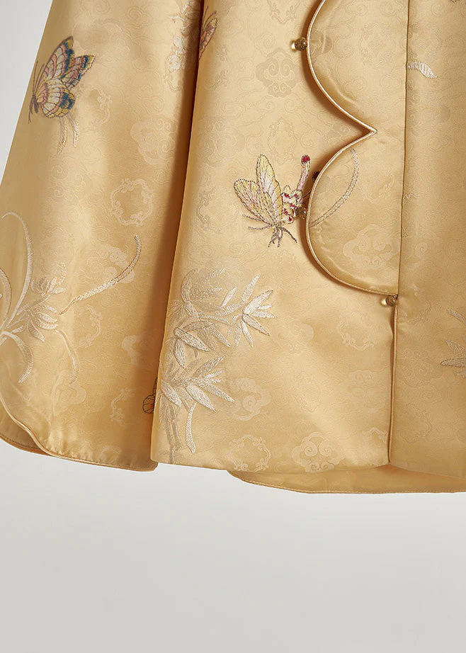 New Retro Yellow Embroidered Butterfly Silk Coats Fall - Image 5