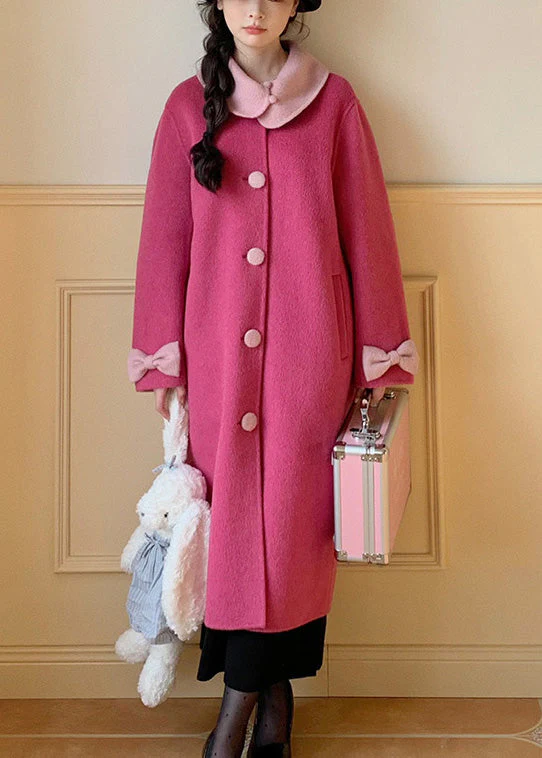 New Rose Peter Pan Collar Bow Wool Long Coats Winter - Image 2